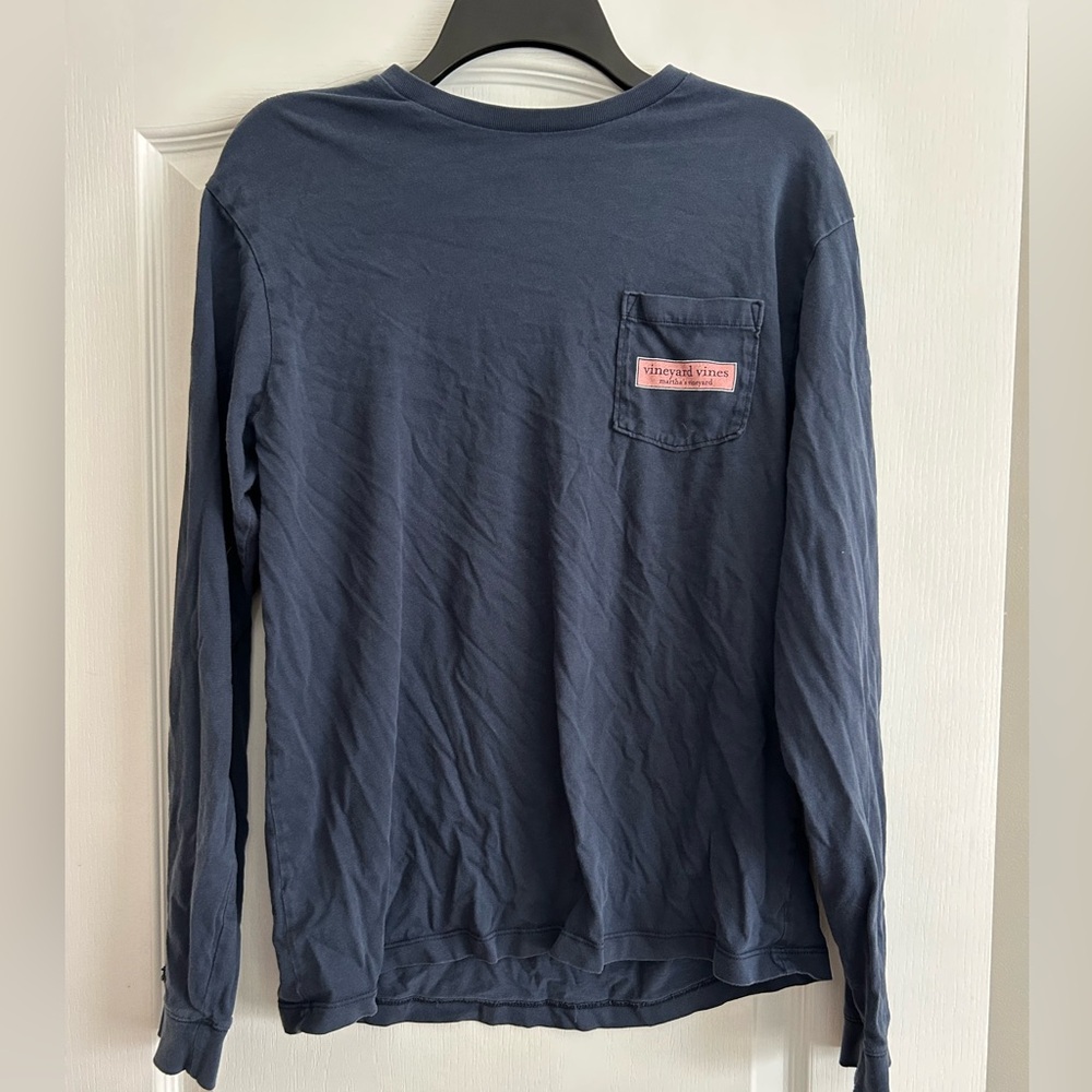 Vineyard Vines Navy Long-Sleeve Pocket Tee with Logo Patch